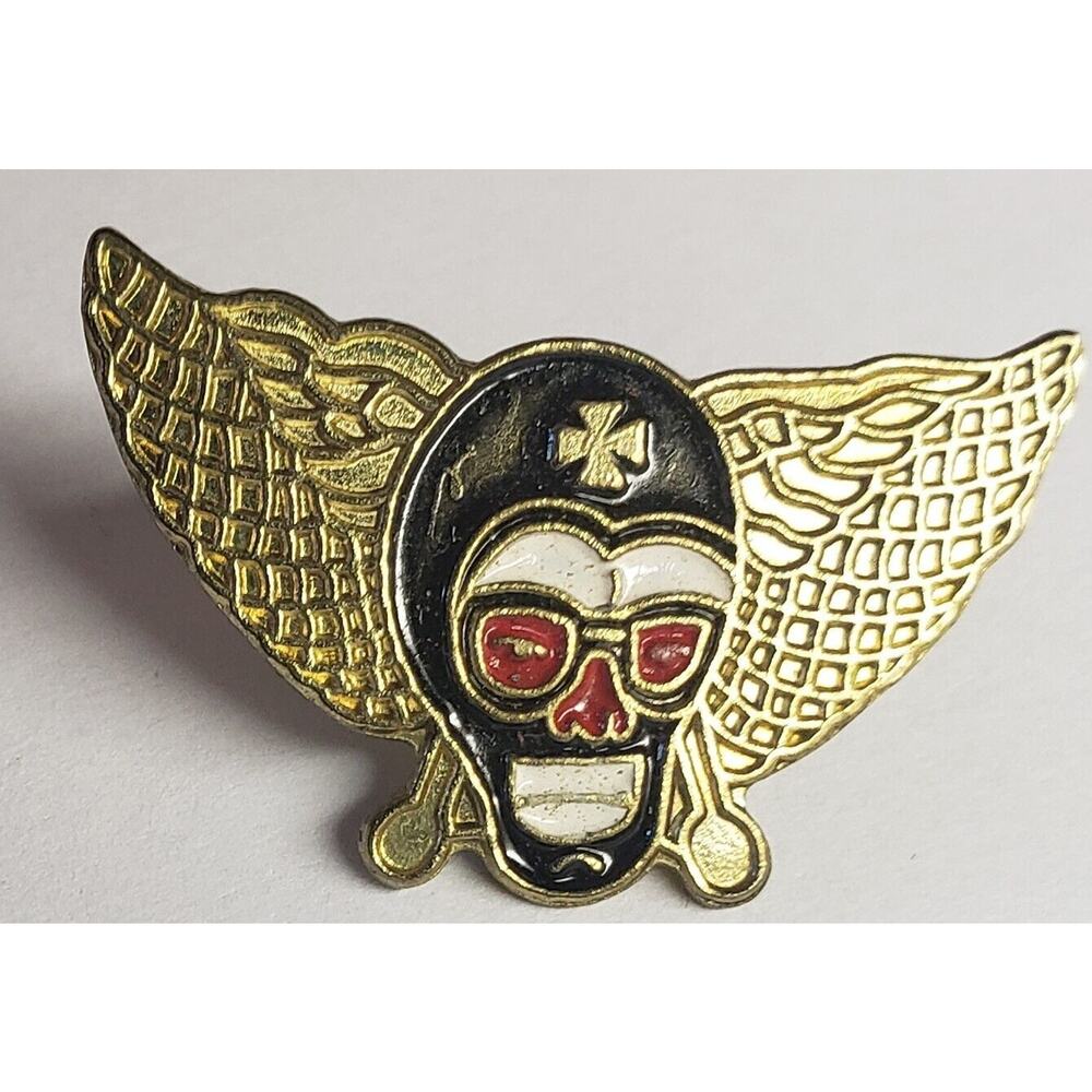 Vintage 1970's‎ Motor Cycles Lapel Hat Pin Skull with Wings D-12